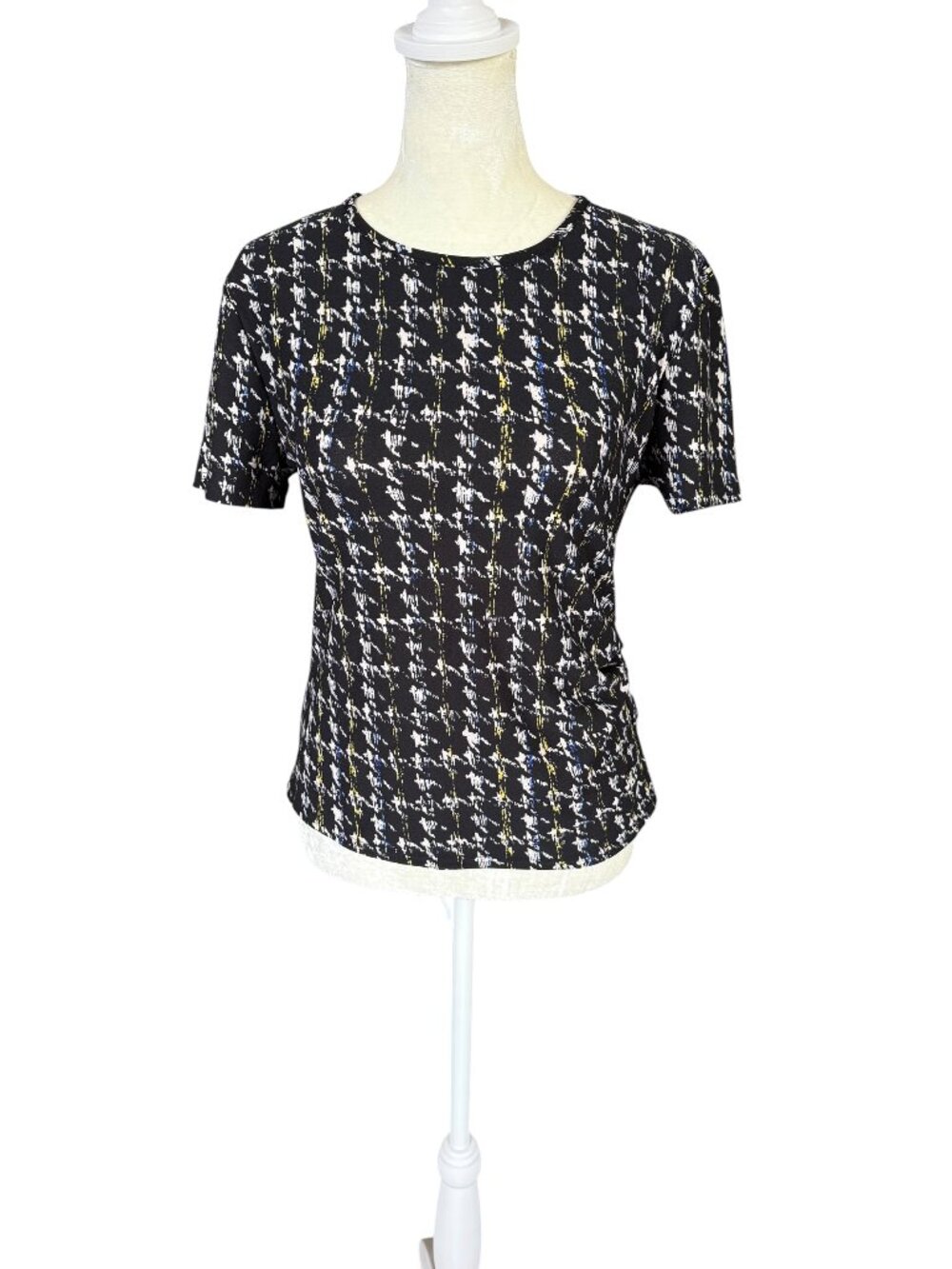 Calvin Klein black houndstooth pattern short sleeve pullover top size small
